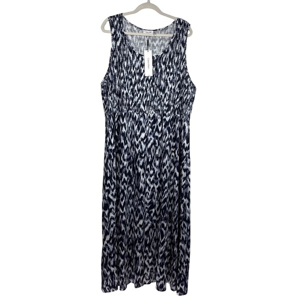 Calvin Klein Dresses & Skirts - Calvin Klein New 3x Cotton Blend Long Tank Dress Smocked Abstract Print